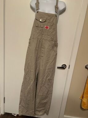 Neutral Beige Wide-Leg Utility Overalls Jumpsuit